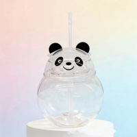 Vaso de Plástico Transparente con Pajita y Tapa Redonda con Diseño de Panda, con Luz