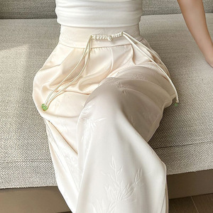 Pantalon large en soie glacée pour femme, été 2025, fin, jacquard, évasé, décontracté, protection solaire UPF 50 - Product Image 1