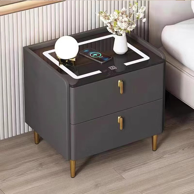 Smart Bedside Table with Wireless Charging LED Nightstand Modern Bedroom Side Table with USB Ports & Ambient Light