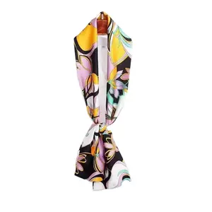 2023 spring Ribbon Pashmina Neck Wraps silk scarf small strip female Korean double-sided printed oil painting 100 belt scarves