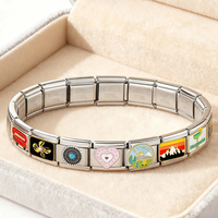 Bracelet à breloques italien tendance, coloré, avec motifs Cœur, Œil, Bus, Volcan, Lever de soleil, compatible avec des maillons de 9 mm en acier inoxydable, pour la création de bijoux DIY pour femmes et hommes
