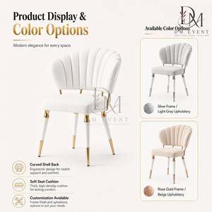 Chaise de salle à manger en acier inoxydable à dossier festonné doré avec coussin blanc pour hôtels et événements de mariage – Vente en gros - Product Image 4