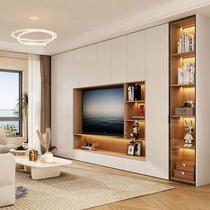 Meuble TV contemporain de style ancien, unité de rangement, système de montage mural flottant à LED pour l'agencement des meubles de salon d'hôtel - Product Image 2