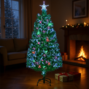 Sapin de Noël en PVC de 1,80 m avec lumières à fibres optiques colorées, décoration intérieure, sapin artificiel avec flocons de neige et base de support - Product Image 2