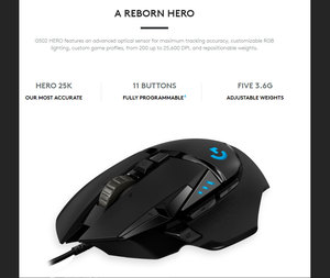 Chuột chơi game có dây <span class=keywords><strong>Logitech</strong></span> <span class=keywords><strong>G502</strong></span> H chính hãng với cảm biến Hero 25K dành cho chơi game - Product Image 6