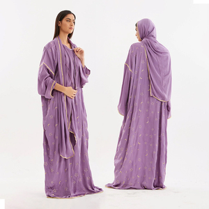 Ramadan Unique Design Embroidered Moon <strong>Star</strong> Purple Prayer Abaya Wholesale Dubai High Quality Prayer <strong>Dress</strong> With Attached Hijab - Product Image 1