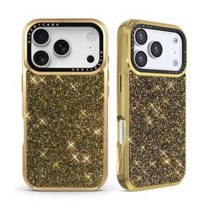 Étui de téléphone Aikusu Gold personnalisé en tissu orné de strass et de cristaux élégants pour iPhone 17 16 15 14 13 Air Plus Pro Max - Product Image 1