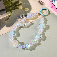 Porte-clés Collier Perlé Nœud Papillon Couleurs Bonbon, Chaîne de Sac Créative avec Perles en Forme de Diamant, Porte-clés Perlé Transparent Effet Aurore
