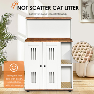 Cat Litter Cabinet Enclosure Double Door Hidden Furniture For 2 Cats With Storage <b>Shelves</b> And Ventilation Panels - Product Image 4