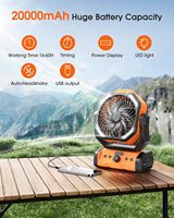 Ventilateur de camping extérieur à télécommande 20000 mAh, ventilateur numérique F6, lanterne LED suspendue, ventilateur de tente portable avec batterie externe