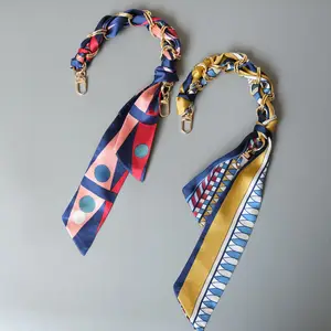 RW Luxury Design Women Handbag Accessories Mobile Phone Wrist Charm Chain Twily Silk Scarf Metal Purse Chain Strap for Bag Decor