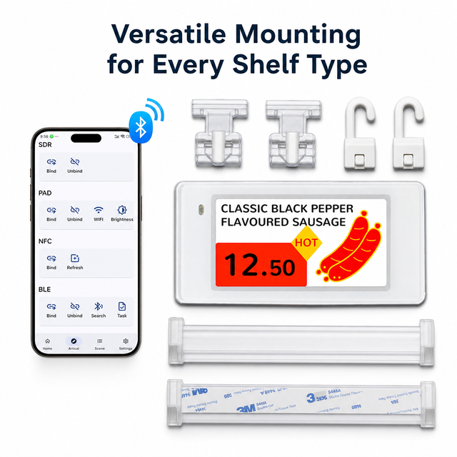 Smart Retail 2.13 Inch E Ink Price Tag BLE Bluetooth ESL Label Magnetic Digital Price Display for Pharmacy Buffet Store