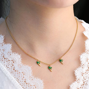 Collar de Joyería con Colgante de Árbol de Coco Chapado en Oro de 18k, de Acero Inoxidable 316L, Resistente al Agua y al Deslustre, para Mujer - Product Image 1