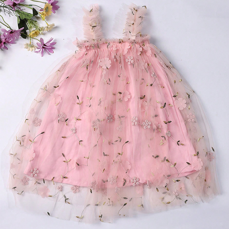 B Light Pink Floral Tulle Dress