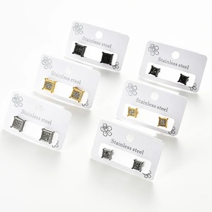 1 paire de boucles d'oreilles carrées en acier inoxydable pour femmes et hommes, boucles d'oreilles de mariage en cristal cubique brillant - Product Image 4
