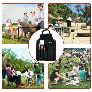 Outdoor BBQ neck-hanging tableware storage <b>bag</b>, wear-resistant and stain-resistant picnic apron, canvas picnic work clothes. - Product Image 4