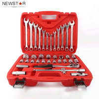 Ensemble d'outils de quincaillerie 37 pièces, clés à douilles combinées, kits d'outils pour bougies d'allumage, en acier au carbone, avec mallette rigide pour réparation, emballé