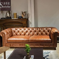 Ensemble de canapés Chesterfield vintage en cuir véritable de haute qualité, 100% cuir pleine fleur, capitonné, éponge de luxe, pour salon
