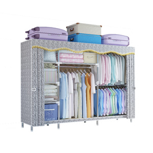 Penderie Simple en Tissu avec Fermeture Éclair, Structure en Acier, Meuble de Chambre Moderne, 1 Set, Armoire Pliable pour Vêtements - Product Image 1