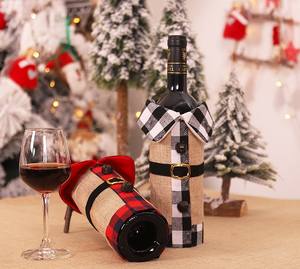 Nordic lino Plaid decorazioni natalizie Festive copri bottiglia di vino e decorazioni per la festa di casa per l'atmosfera - Product Image 5