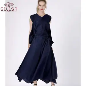 Europese Amerikaanse Islamitische Kleding Eid Abaya Dubai Turkije Geplooide Denim Rok Moslim Lange Jurk