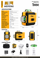 Niveau laser vert Huake 4x360° à lignes croisées et 3 points, sonde de 1 mm, pour bricolage, trépied, compartiment de bagages, avec batterie pour alignement horizontal
