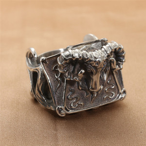 Men's <b>Silver</b> Animal Ram <b>Ring</b> Retro Punk Style Geometric Design Fashion Jewelry Gift - Product Image 1