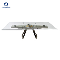 QIANCHENG Table à manger extensible en verre trempé 10 places table à manger pliante en plein air pour banquet avec plastique transparent