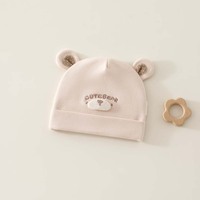Bonnet pour bébé CUTEBEAR avec oreilles d'ours |   Bonnet tricoté avec oreilles 3D, applique à pois sur le dessus et bord plié, rose, bleu, crème |   Nouveau-né