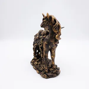 OEM hogar jardín decoración hecha a mano mini estatua en miniatura personalizada resina artesanía bronce místico hada y figuritas de unicornio