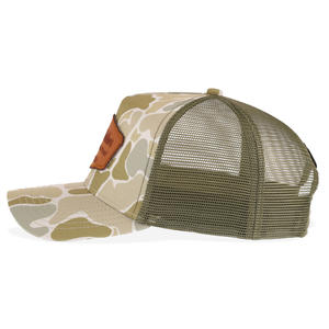 Fabricante de gorras de camuflaje con transferencia de calor personalizada, gorra de camionero de 5 paneles, sombrero de malla de ala curva, parche bordado OEM ODM para exteriores - Product Image 3