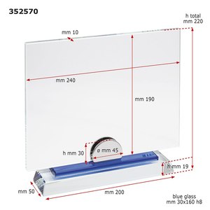Plaque en verre avec profil bleu 240x190 mm pour trophées et plaques - Product Image 3