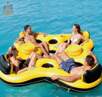 Île flottante gonflable pour 4 personnes, flotteur de piscine social jaune avec porte-gobelets pour le plaisir en groupe