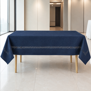 Laser Cut <b>Tablecloth</b> Polyester Faux Linen <b>Rectangle</b> Table Cover with Custom Size for Event Rental Catering - Product Image 1