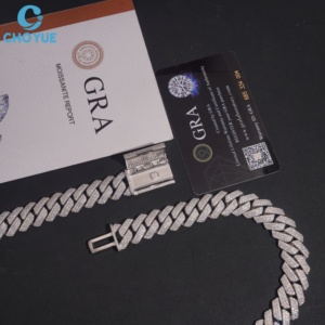 Collar de Cadena Cubana de Moissanita, Plata 925 con Baño de Rodio, Cadena de Eslabones Completamente Incrustados, Certificado GRA, Estilo Hip Hop, Joyería Unisex - Product Image 1