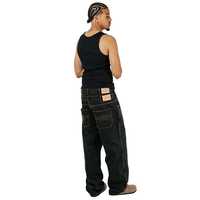 Jeans baggy sur mesure en denim noir épais, style Y2K streetwear, double taille, mode rétro hip-hop pour hommes