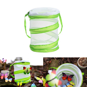 Foldable Wire Mesh Cage Round Green <b>Plastic</b> <b>Frame</b> For Butterfly Cicada Larvae Breeding Small Size Pet Reptile Habitat - Product Image 2