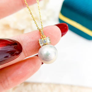 Colgante de Plata S925 para DIY con Accesorios de Perlas, Base Vacía Chapada en Oro, Colgante de Collar con Lazo para Perlas de 8-11mm, Producto 30796 - Product Image 2