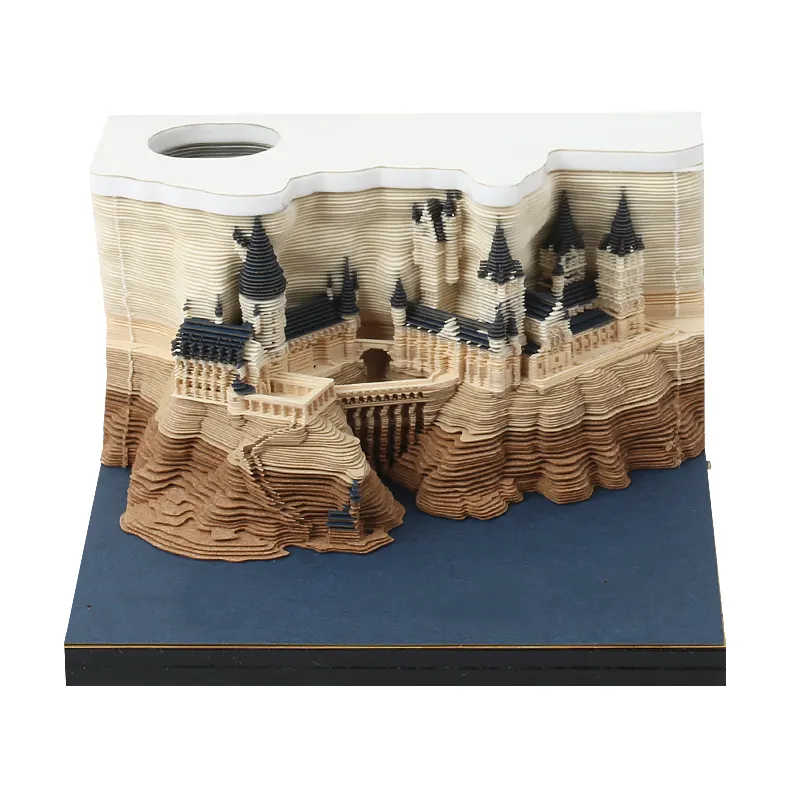 Hot Selling Fantasy Castle Paper Ambachten Kantoor Culturele En Educatieve 3d Memo Pad Met Verlichte Desktop Decoratie