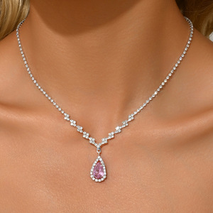 人気の女性用シンプルジルコン水ドロップチョーカーネックレスシルバーメッキライト高級高級高級高級高級高級高級高級エレガントチェーン - Product Image 3