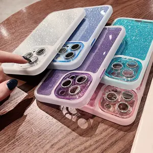 Bling Phone Case For IPhone 14 Glitter Paper 2 In 1 For IPhone 15 14 13 12 11 Phone Case With Camera Lens Protection