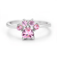 Bague réglable en cuivre plaqué or 18 carats avec motif patte de chat et strass en cristal |   Bijoux de doigt mignons en forme d'animaux pour femmes, vente en gros, cadeau