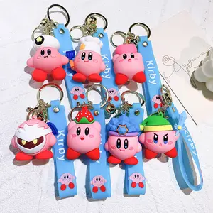 Hete Verkoop 3d Cartoon Anime Kawaii Kirby Super Ster Sleutelhangers Custom Metalen Sleutelhanger 3d Schattige Pop Pvc Sleutelhanger