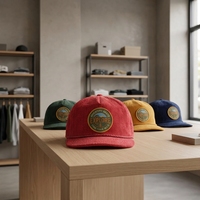 Topi Snapback Corduroy 5 Panel Vintage Sporty dengan Cetak Puff, Bordir Custom, 100% Katun, Pinggiran Datar, Dapat Disesuaikan, Unisex