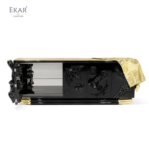 Mobile da soggiorno in stile <span class=keywords><strong>moderno</strong></span> <span class=keywords><strong>con</strong></span> elementi in rame: finitura nera lucida, intagli squisiti - Product Image 5