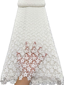 NI.AI Venta al por mayor <span class=keywords><strong>de</strong></span> fábrica: Tela <span class=keywords><strong>de</strong></span> encaje <span class=keywords><strong>de</strong></span> guipur con flores blancas, encaje <span class=keywords><strong>de</strong></span> seda <span class=keywords><strong>de</strong></span> leche soluble en agua, tela <span class=keywords><strong>de</strong></span> encaje bordado <span class=keywords><strong>para</strong></span> bodas Asoebi - Product Image 6
