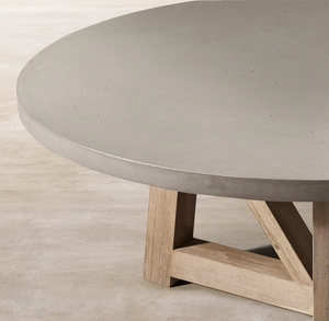 Table et chaises de salle à manger d'extérieur, base en teck, plateau en béton, table ronde, ensemble de salle à manger en rotin pour hôtel, patio, fauteuil d'extérieur - Product Image 4