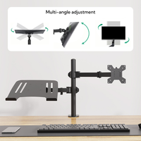 Support de bureau double pour ordinateur portable et moniteur, bras long réglable en métal, compatible VESA
