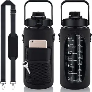 Hot Sale 2L Motivational Time Marker Gallon Water Bottle Portable Hand Strap Cup Holder Protective Sleeve Custom Bottle