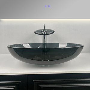 <span class=keywords><strong>Lavabo</strong></span> de comptoir en verre gris-noir BOWEIYA, salle de <span class=keywords><strong>douche</strong></span> d'hôtel, <span class=keywords><strong>lavabo</strong></span> de salle de bain, <span class=keywords><strong>lavabo</strong></span> de comptoir personnalisé avec évier elliptique - Product Image 3